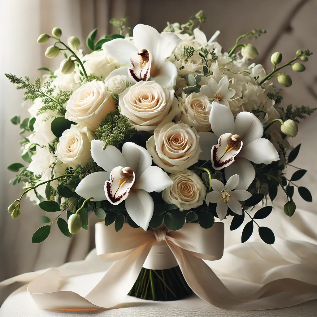 Pure Elegance Bouquet – White Roses & Orchids