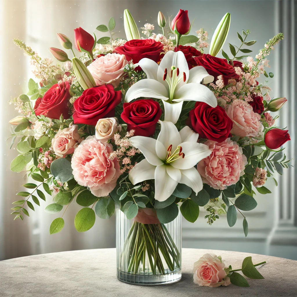 Best-Selling Luxury Arrangement – Roses, Lilies & Peonies