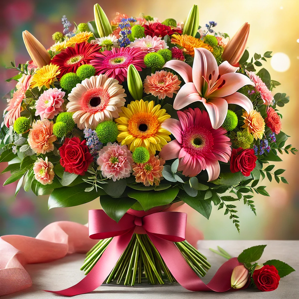 Vibrant Celebration Bouquet – Gerbera, Lily, Carnation &