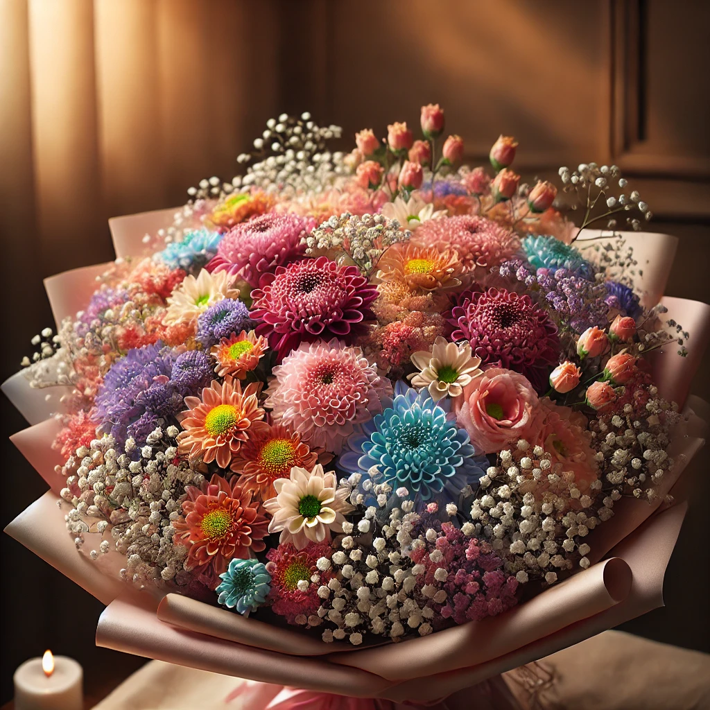 Luxury Imported Chrysanthemum & Colorful Gypsophila Bouquet