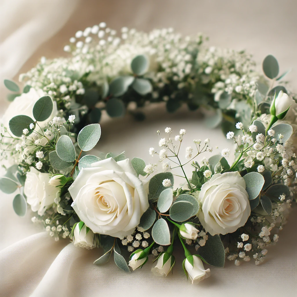 Bridal Elegance Flower Crown – White Roses & Baby's Breath