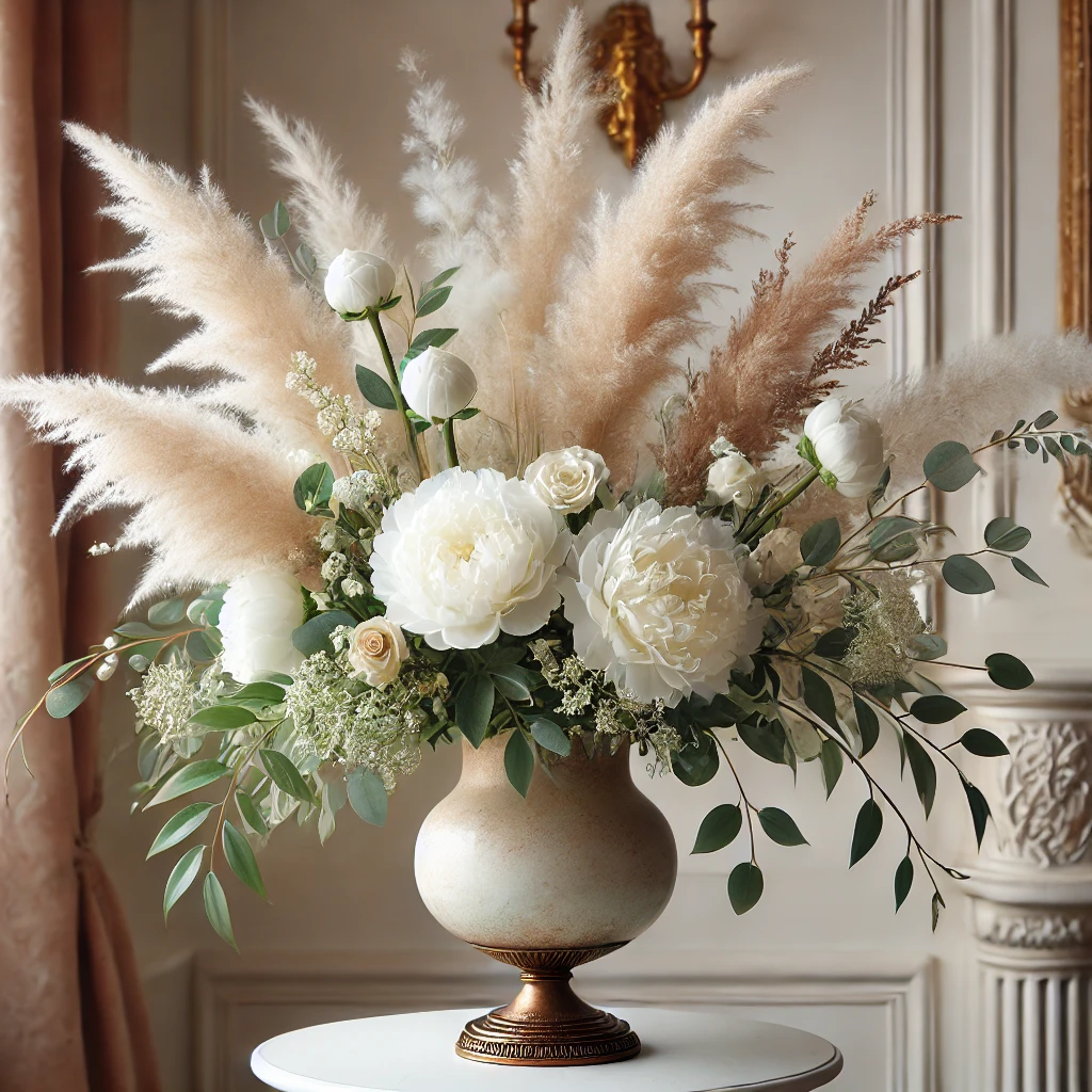 White Peony & Pampas Luxury Arrangement