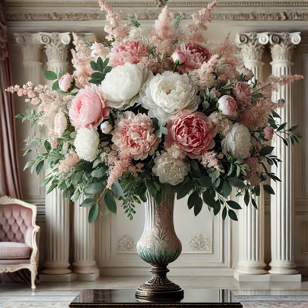 Grand Peony Vase Arrangement – Pink & White Peonies