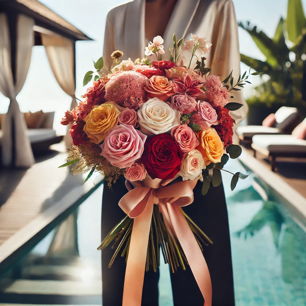 Poolside Luxury Rose Bouquet – Red, Pink, Yellow & White Roses