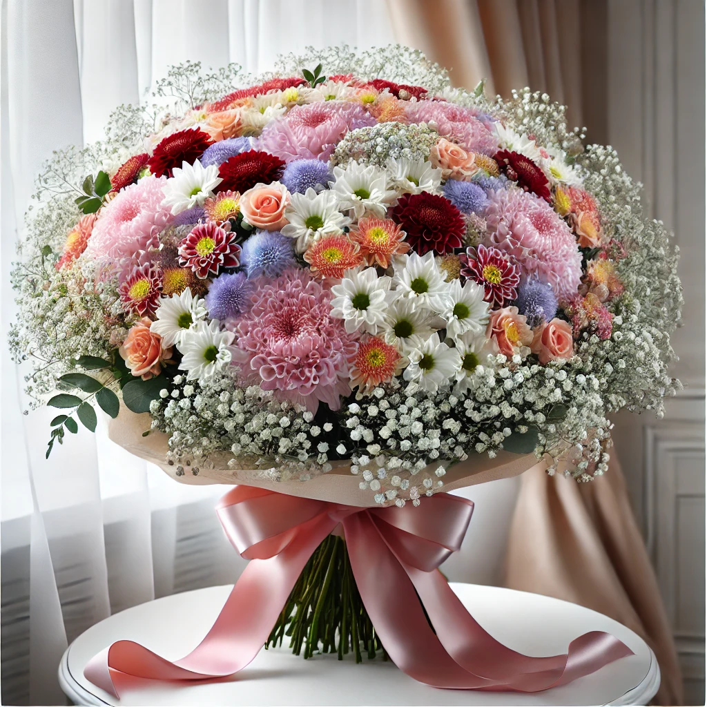 Bouquet with chrysanthemums and chips 