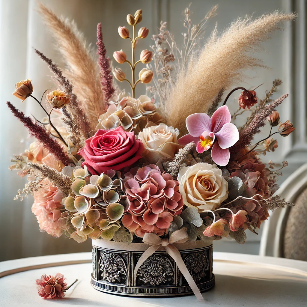 Mixed Floral Harmony – Fresh, Dried & Artificial Flowers