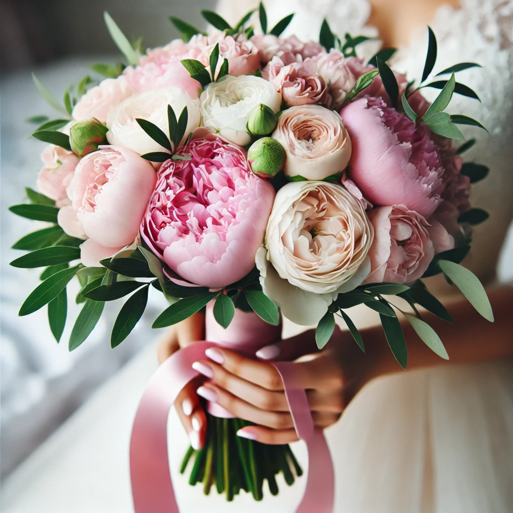 Romantic Peony Bridal Bouquet – Soft Pink & White