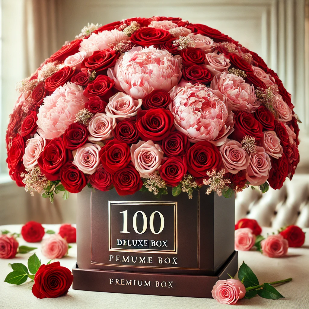 Luxury Love Box – 100 Roses & Peonies